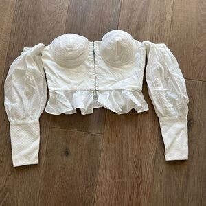 NBD Women's White Sweetheart Ruffled Hem Off-Shoulder Crop Top Size Small